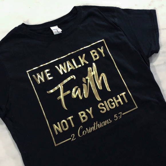 Christian Womens T Shirt Walk By Faith Graphic Tee - Picture 8 of 10
